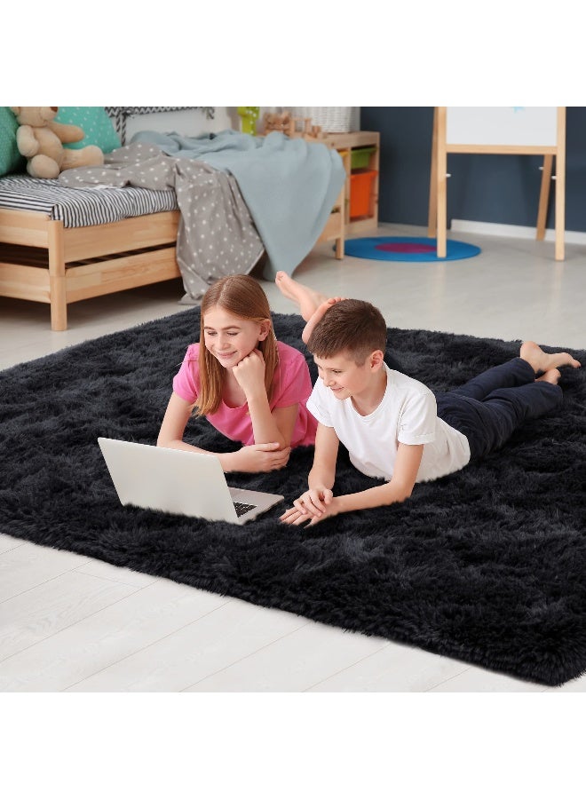 Noahas Fluffy Bedroom Rug,3x5 Feet Plush Fuzzy Black Area Rugs for Living Room, Non Slip Thick Soft Shaggy Nursery Furry Floor Dorm Kids Carpet - Image 5