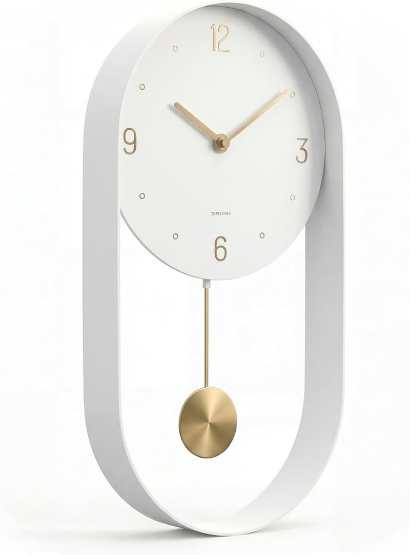 Driini Modern Pendulum Wall Clock - Decorative and Unique Metal Frame, with 8 Inch Face - Contemporary, Minimalist Design, with Silent Non Ticking Operation - Includes Both White and Gold Pendelum - Image 1