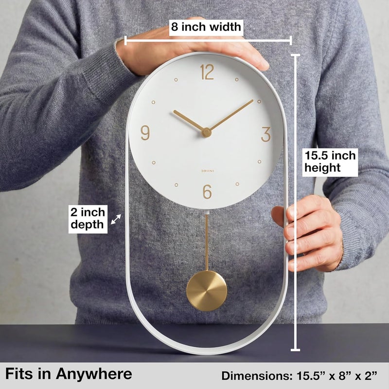 Driini Modern Pendulum Wall Clock - Decorative and Unique Metal Frame, with 8 Inch Face - Contemporary, Minimalist Design, with Silent Non Ticking Operation - Includes Both White and Gold Pendelum - Image 3