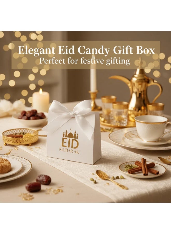 Bluejw 50 عبوة صندوق هدايا عيد، صندوق حلوى هلال العيد، صندوق هدايا رمضان مبارك، صندوق حلوى عيد DIY مع شريط، صندوق حلوى زفاف إسلامي مسلم، صناديق تذكارية من الشوكولاتة والبسكويت لاحتياجات عيد، حقيبة هدايا قلعة ذهبية - Image 4