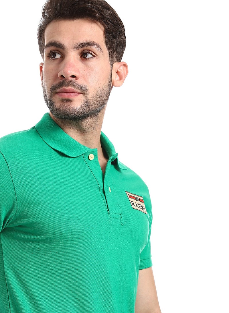 WHITE RABBIT Double Buttoned Short Sleeves Pique Green Polo  - Image 3