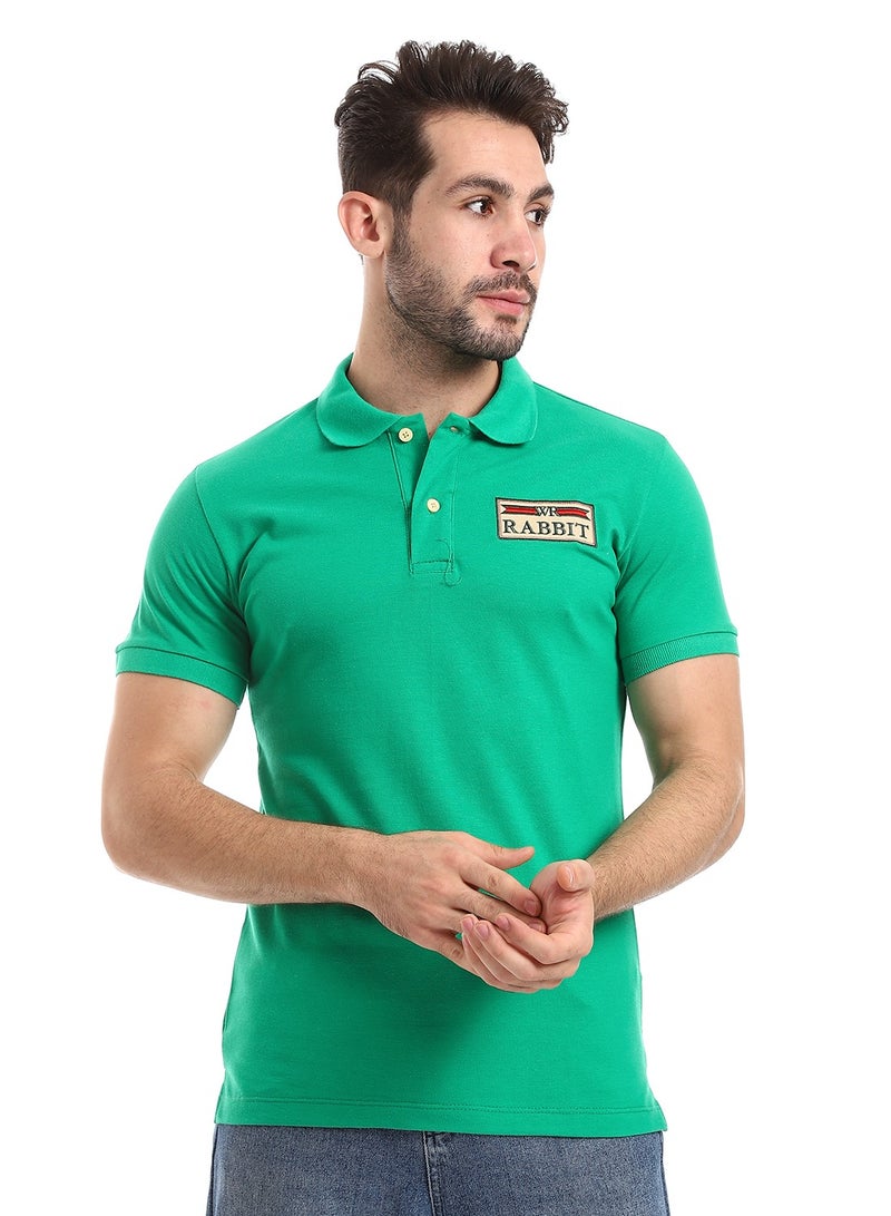 WHITE RABBIT Double Buttoned Short Sleeves Pique Green Polo  - Image 1