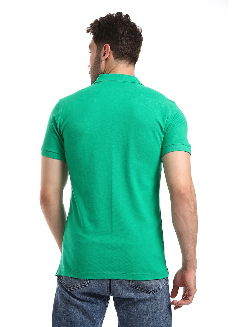 WHITE RABBIT Double Buttoned Short Sleeves Pique Green Polo  - Image 4