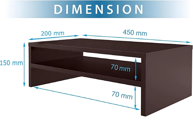 DIME حامل شاشة خشبي مع منظم تخزين للمكتب، الطاولات، المكتب، المنزل، الاستوديو، طاولة الدراسة | حامل شاشة مريح لسطح المكتب (متوسط، بني) - Image 2