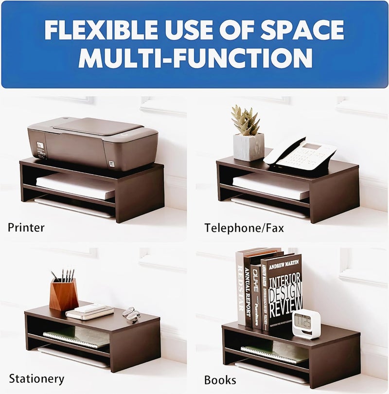 DIME حامل شاشة خشبي مع منظم تخزين للمكتب، الطاولات، المكتب، المنزل، الاستوديو، طاولة الدراسة | حامل شاشة مريح لسطح المكتب (متوسط، بني) - Image 4