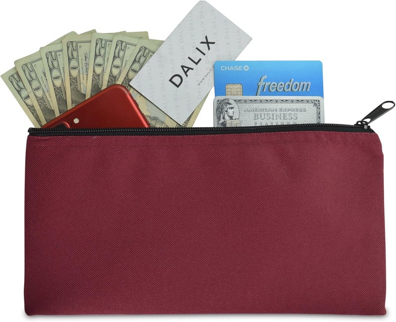 DALIX Bank Bags Money Pouch Securi Deposit Utility Zipper Coin Bag Maroon 2 Pack - Image 4