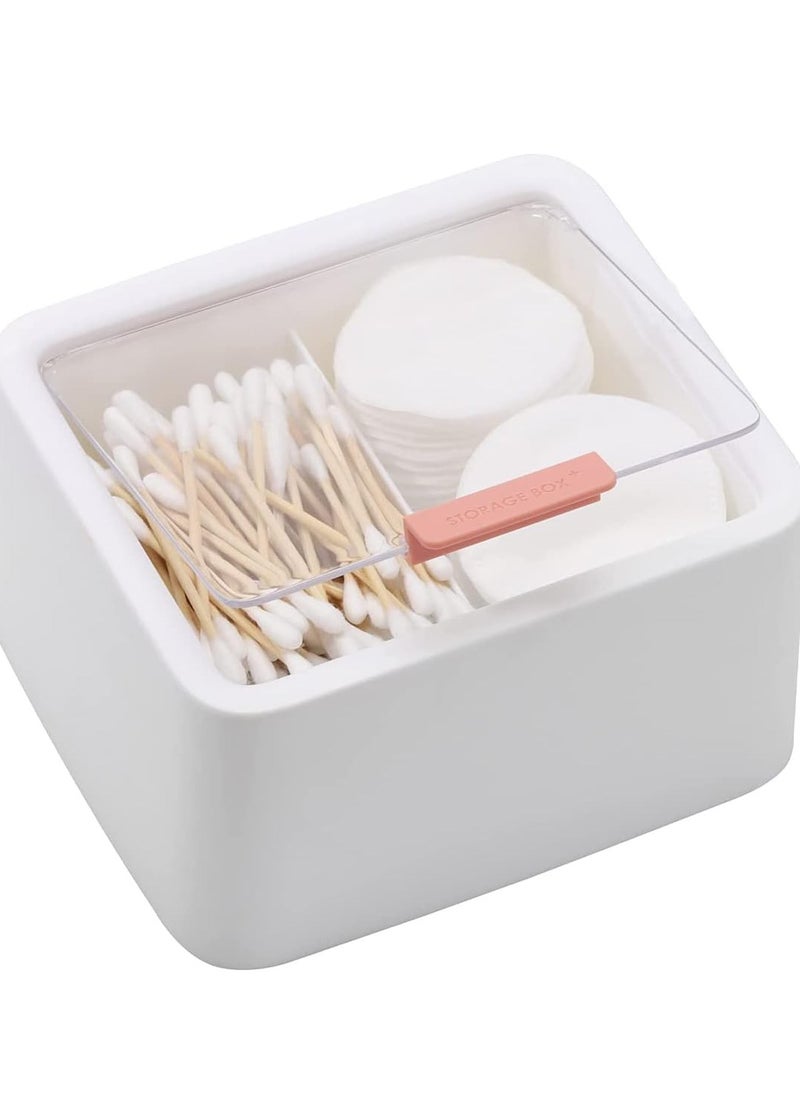 Bukela Plastic Storage Organizer Container Box with Lid, 2 Slot Q-tip Holder for Cotton Swabs, Q-Tips, Balls, Makeup Sponges, Suitable for Modern Square Bathroom Vanity Countertop  - Image 1