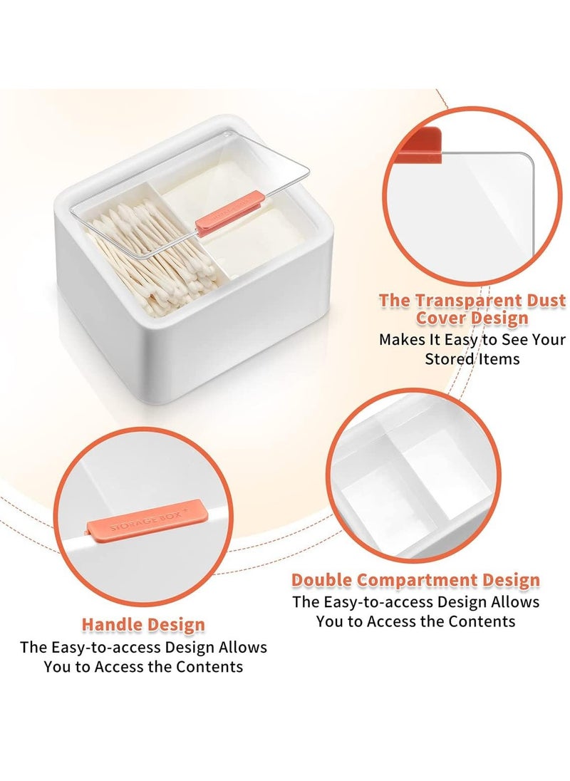 Bukela Plastic Storage Organizer Container Box with Lid, 2 Slot Q-tip Holder for Cotton Swabs, Q-Tips, Balls, Makeup Sponges, Suitable for Modern Square Bathroom Vanity Countertop  - Image 2