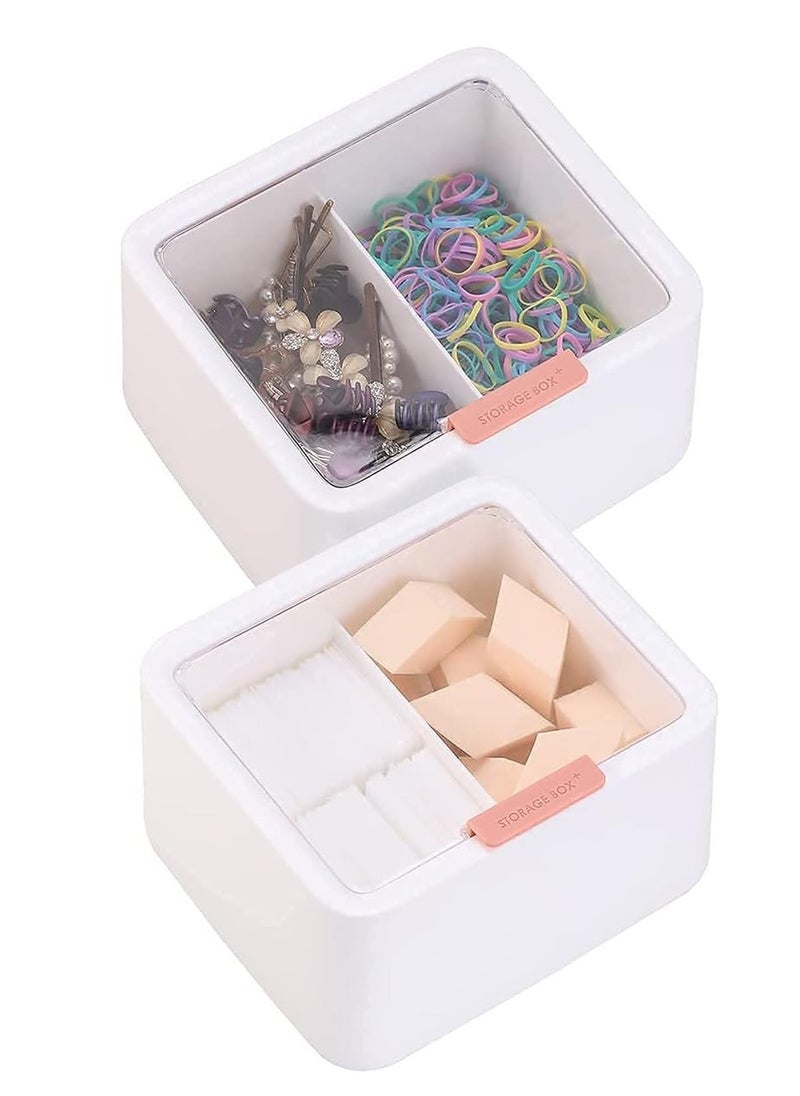 Bukela Plastic Storage Organizer Container Box with Lid, 2 Slot Q-tip Holder for Cotton Swabs, Q-Tips, Balls, Makeup Sponges, Suitable for Modern Square Bathroom Vanity Countertop  - Image 4