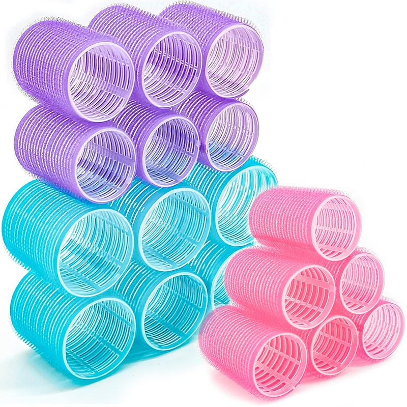18 Pcs Hair Rollers set Self Grip Hair Rollers for Long Medium Short Hair 6 Jumbo 6 Large 6 Medium Heatfree Hair Curlers Salon Hair Dressing DIY Hair Roller Colors May Vary