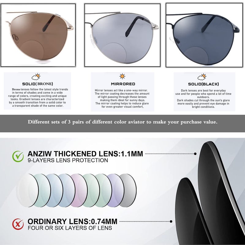Ryegis Classic Bifocal Sunglasses,Men's Command Aviator Metal Reading Glasses 2.5 - Image 3