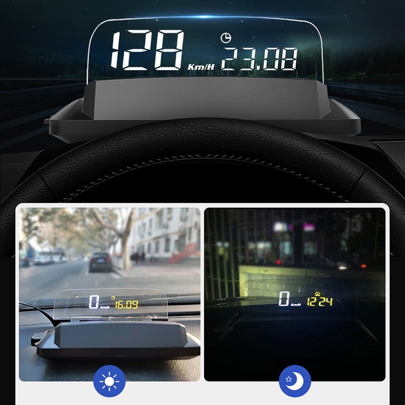 عرض رأسية سيارة (HUD) مقياس سرعة LED مع مؤشر العرض والإنذار لسرعة/وقت/درجة حرارة الماء/دورات الدورة/استهلاك الوقود/المسافة المقطوعة - Image 3