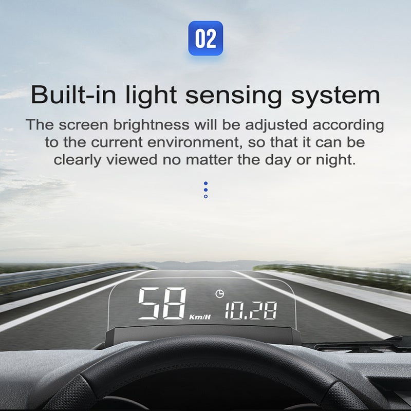 عرض رأسية سيارة (HUD) مقياس سرعة LED مع مؤشر العرض والإنذار لسرعة/وقت/درجة حرارة الماء/دورات الدورة/استهلاك الوقود/المسافة المقطوعة - Image 5