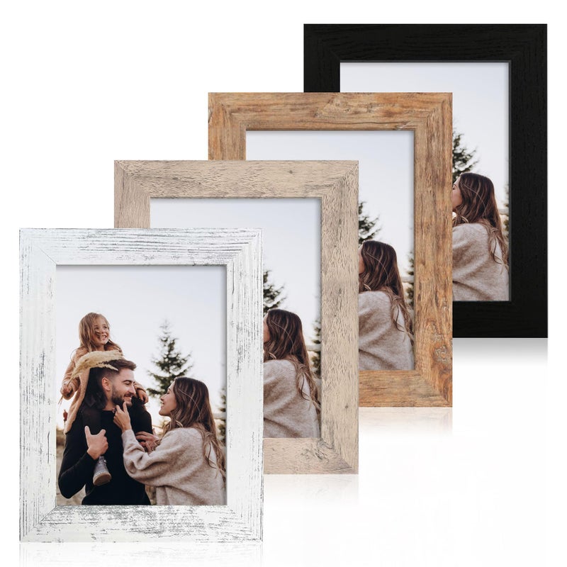 iRahmen 5x7 Picture Frame Set of 4 with High Definition Real Glass, Mixed Color Wood Photo Frames for Desktop Display and Wall Mounting - Image 1