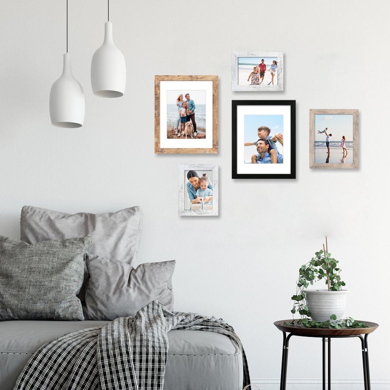 iRahmen 5x7 Picture Frame Set of 4 with High Definition Real Glass, Mixed Color Wood Photo Frames for Desktop Display and Wall Mounting - Image 2