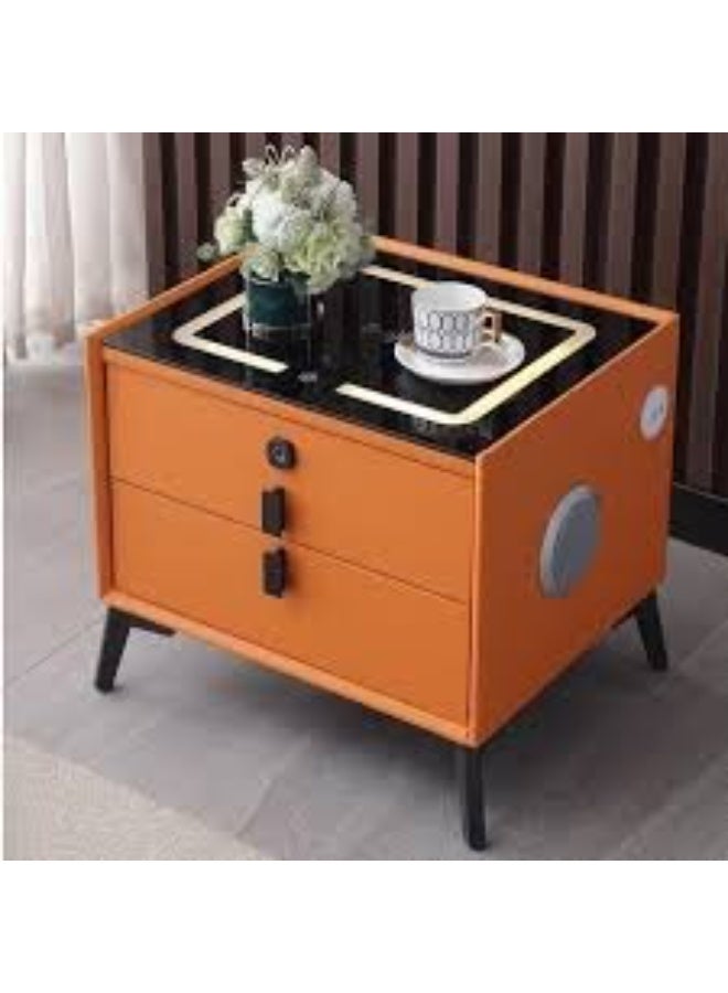 Smart Bedside Table Bedroom Bedside Cabinet with Wireless USB Charging Night Stands Fingerprint Lock and Speaker Sensitive LED Light Hotel Night Stands (Orange, Right) - Image 1