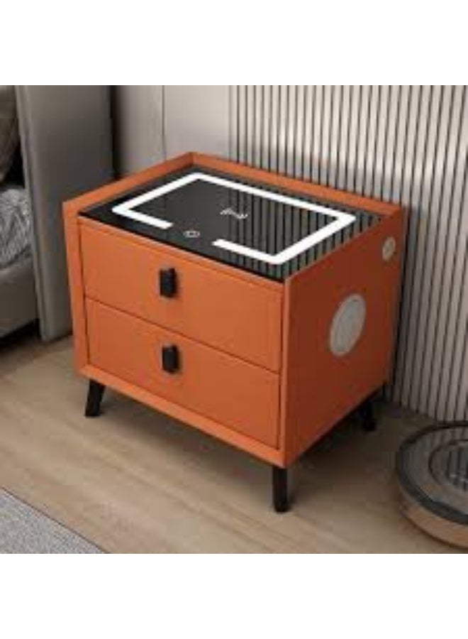 Smart Bedside Table Bedroom Bedside Cabinet with Wireless USB Charging Night Stands Fingerprint Lock and Speaker Sensitive LED Light Hotel Night Stands (Orange, Right) - Image 2