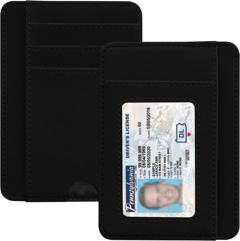 Hot Cool Slim Wallet for Men, Minimalist Front Pocket Simple Leather Credit Card Holder RFID Blocking for Men & Women, Thin Organizer Gifts, Cross - Black - Image 1