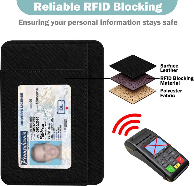 Hot Cool Slim Wallet for Men, Minimalist Front Pocket Simple Leather Credit Card Holder RFID Blocking for Men & Women, Thin Organizer Gifts, Cross - Black - Image 4