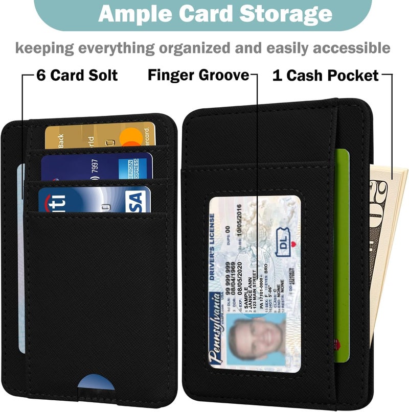 Hot Cool Slim Wallet for Men, Minimalist Front Pocket Simple Leather Credit Card Holder RFID Blocking for Men & Women, Thin Organizer Gifts, Cross - Black - Image 2