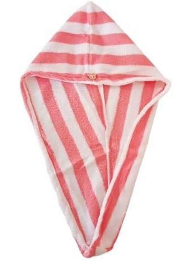 Microfiber Hair Towel Quick Drying Hair Towel Pink Striped Lightweight - Image 1