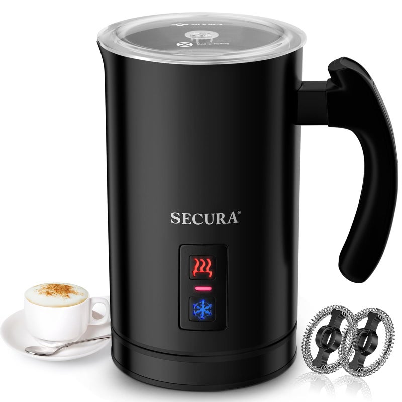Secura Electric Milk Frother Automatic Milk Steamer Warm or Cold Foam Maker for Coffee Cappuccino Latte Stainless Steel Milk Warmer with Strix Temperature Controls Black
