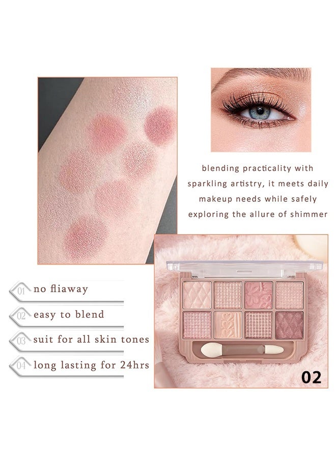 KAPEINE 8 Colors Eyeshadow Palette, Red Brown Eyeshadow Shimmer Eyes Makeup Palette Eye Shades With 1 Dual Brush Long-Lasting Blendable Shades, Naturing-Looking, Waterproof Warm Eye Shadow for Women-02 - Image 2