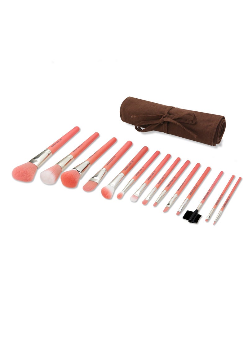 Bdellium Tools Bdellium Tools Professional Makeup Brush Pink Bambu Series - Complete 14pc. Brush Set with Roll-Up Pouch 