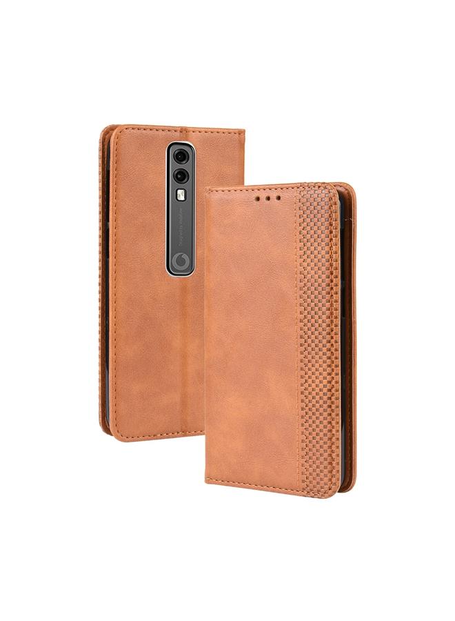 The Bros Magnetic Buckle Retro Crazy Horse Texture Horizontal Flip Leather Case for Vodafone Smart V10