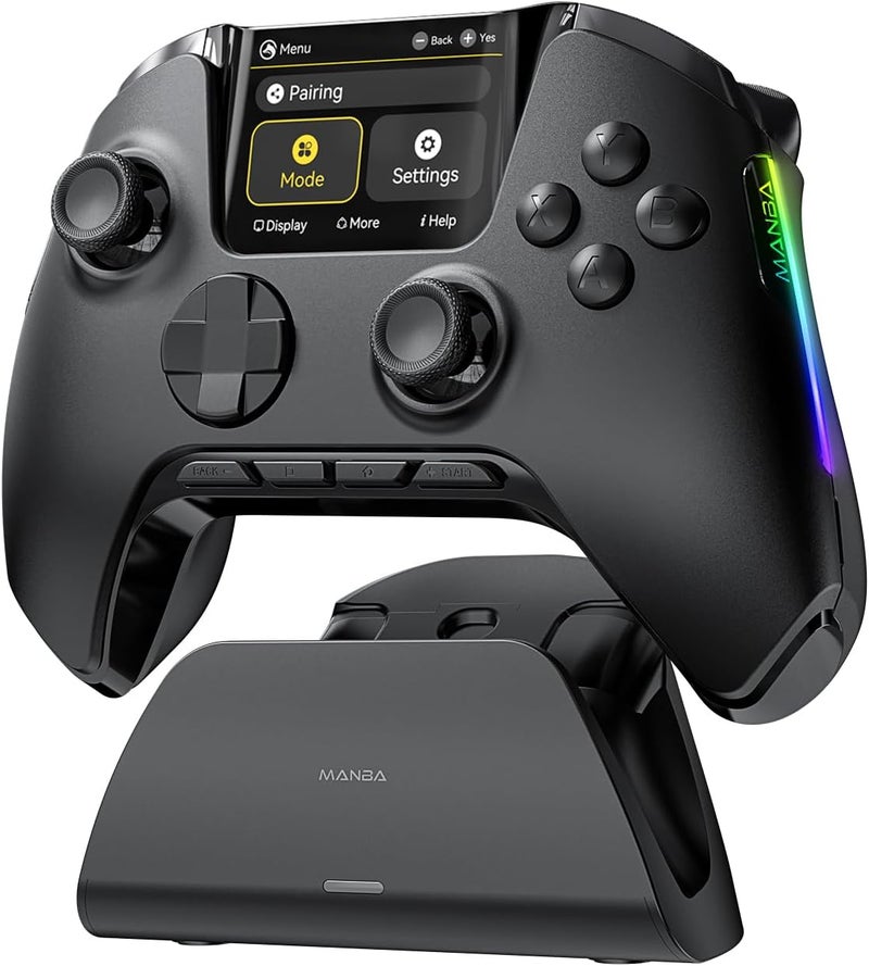 Manba One Interactive Screen Wireless Gaming Controller for PC/Switch/iOS/Android,Hall Effect Stick & Trigger,RGB Lighting,Remappable Buttons,1800mAh with Charging Dock (Deep Black) - Image 1
