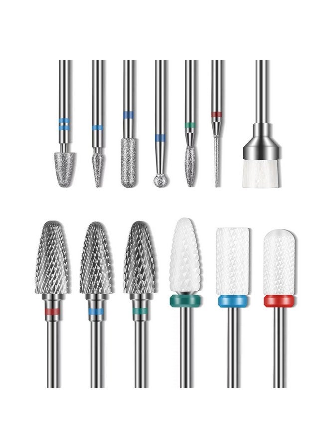 Depvko Depvko 13PC Nail Drill Bits Set, Drill Bits for Nails, 3pcs Tungsten Carbide Drill Bits+ 3pcs Ceramic Efile Nail Drill Bits+ 6pcs Diamond Drill Bits+ 1pcs Brush, 3/32 inch Nail Bits for Nail Drill - Image 1