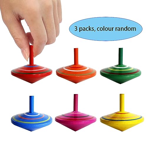 GoodPlay Gyroscope, 3 Pcs/Set Handmade Painted Wood Spinning Tops, Educational Kindergarten Toys - Image 2