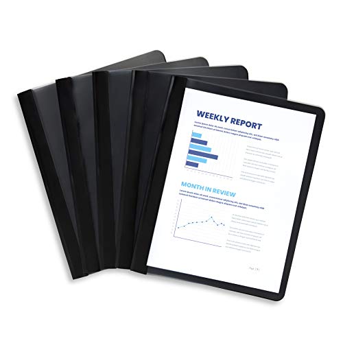 Blue Summit Supplies 25 Black Plastic Report Covers with Prongs, Black 3 Prong Clear Front Report Cover for Presentation, Document, and School Use, 0.42mm PP Plastic, Bulk 25 Pack - Image 1