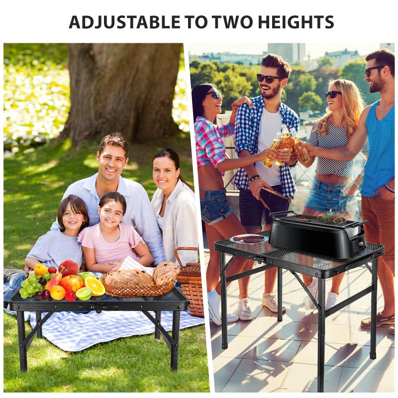 GDDGHS 2x1.3 FT Folding Camping Table Foldable Grill Table for Outdoor BBQ, Metal Portable Camping Grill Stand with Mesh Desktop, Adjustable Height Lightweight BBQ Tables Black - Image 2