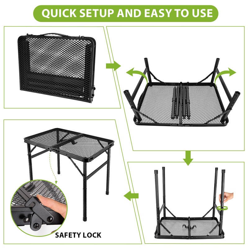 GDDGHS 2x1.3 FT Folding Camping Table Foldable Grill Table for Outdoor BBQ, Metal Portable Camping Grill Stand with Mesh Desktop, Adjustable Height Lightweight BBQ Tables Black - Image 5