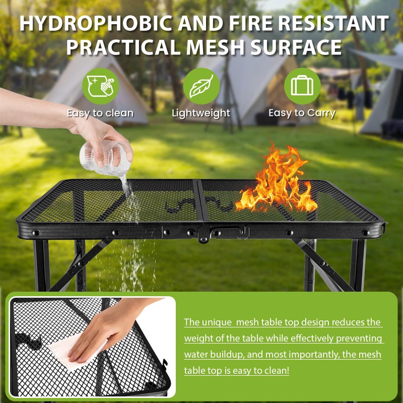 GDDGHS 2x1.3 FT Folding Camping Table Foldable Grill Table for Outdoor BBQ, Metal Portable Camping Grill Stand with Mesh Desktop, Adjustable Height Lightweight BBQ Tables Black - Image 4