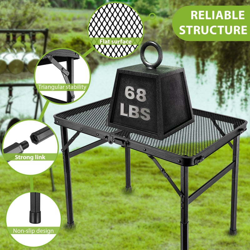 GDDGHS 2x1.3 FT Folding Camping Table Foldable Grill Table for Outdoor BBQ, Metal Portable Camping Grill Stand with Mesh Desktop, Adjustable Height Lightweight BBQ Tables Black - Image 3