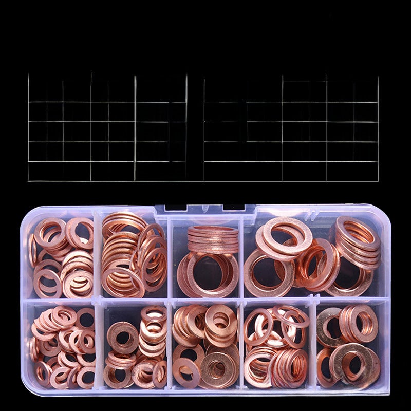 200PCs copper gasket boxed copper O-type sealing gasket copper oil seal gasket combination cross-border supply(200PCs copper gasket set) - Image 1