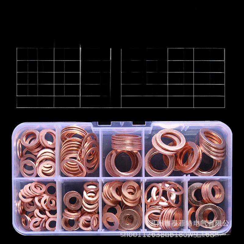 200PCs copper gasket boxed copper O-type sealing gasket copper oil seal gasket combination cross-border supply(200PCs copper gasket set) - Image 2