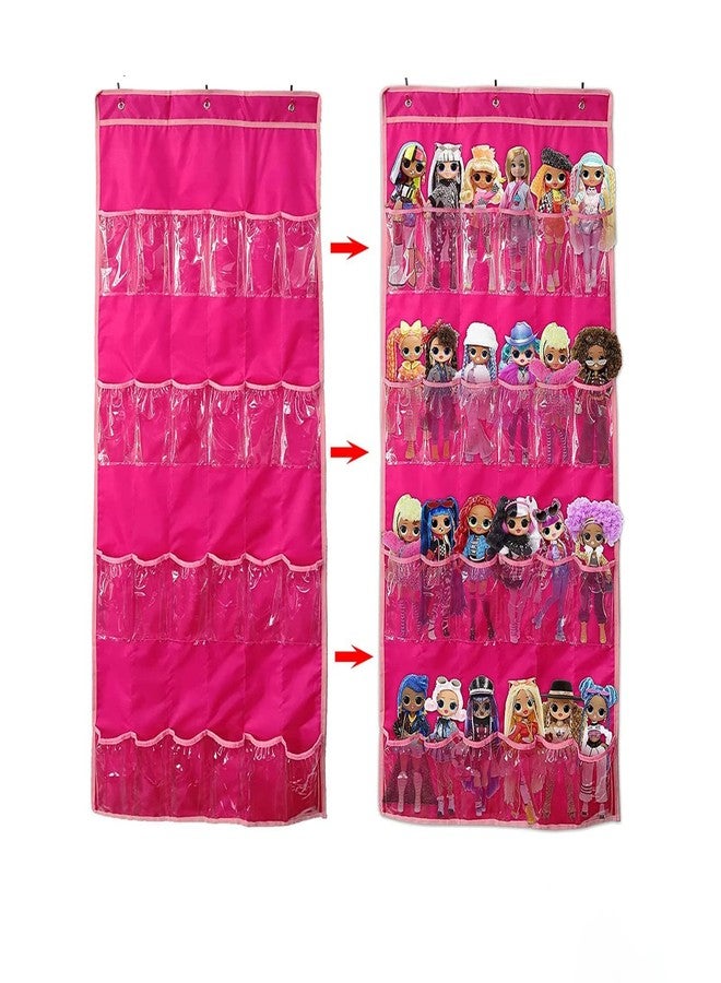 AXLOFO® LOL Toys Storage Organizer, Hanging Over The Door - Carrying Travel, 24 Clear View Pockets, Roll Up, for Small Dolls (pink) - Image 1