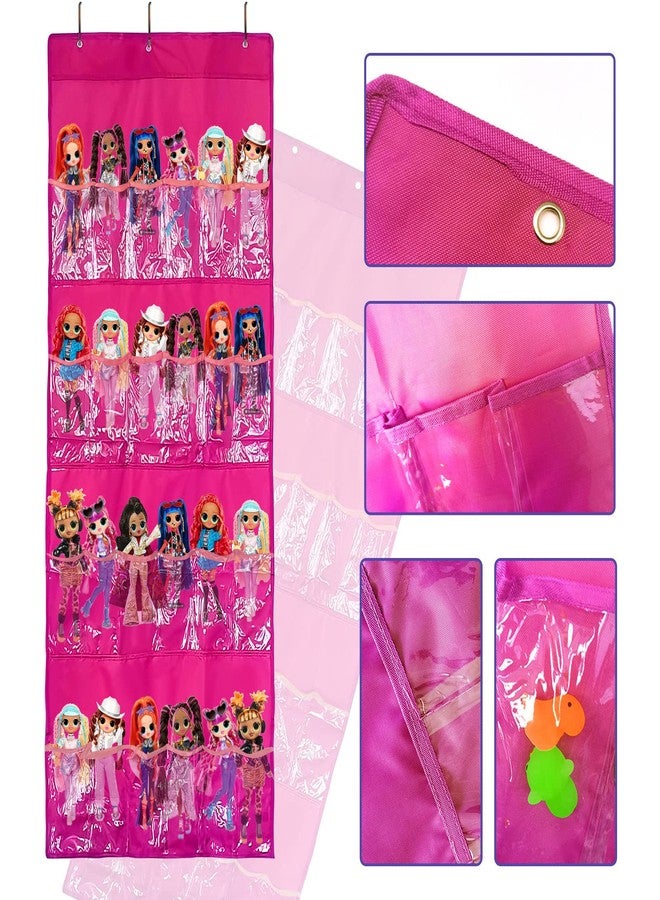 AXLOFO® LOL Toys Storage Organizer, Hanging Over The Door - Carrying Travel, 24 Clear View Pockets, Roll Up, for Small Dolls (pink) - Image 3
