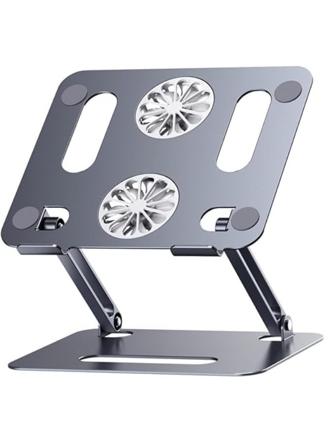 Heavy Aluminum Laptop Stand with Built-in Fan – Height Adjustable, 180° Angle, Portable, Compatible with Laptops 10-17 inch (P89F) - Image 1
