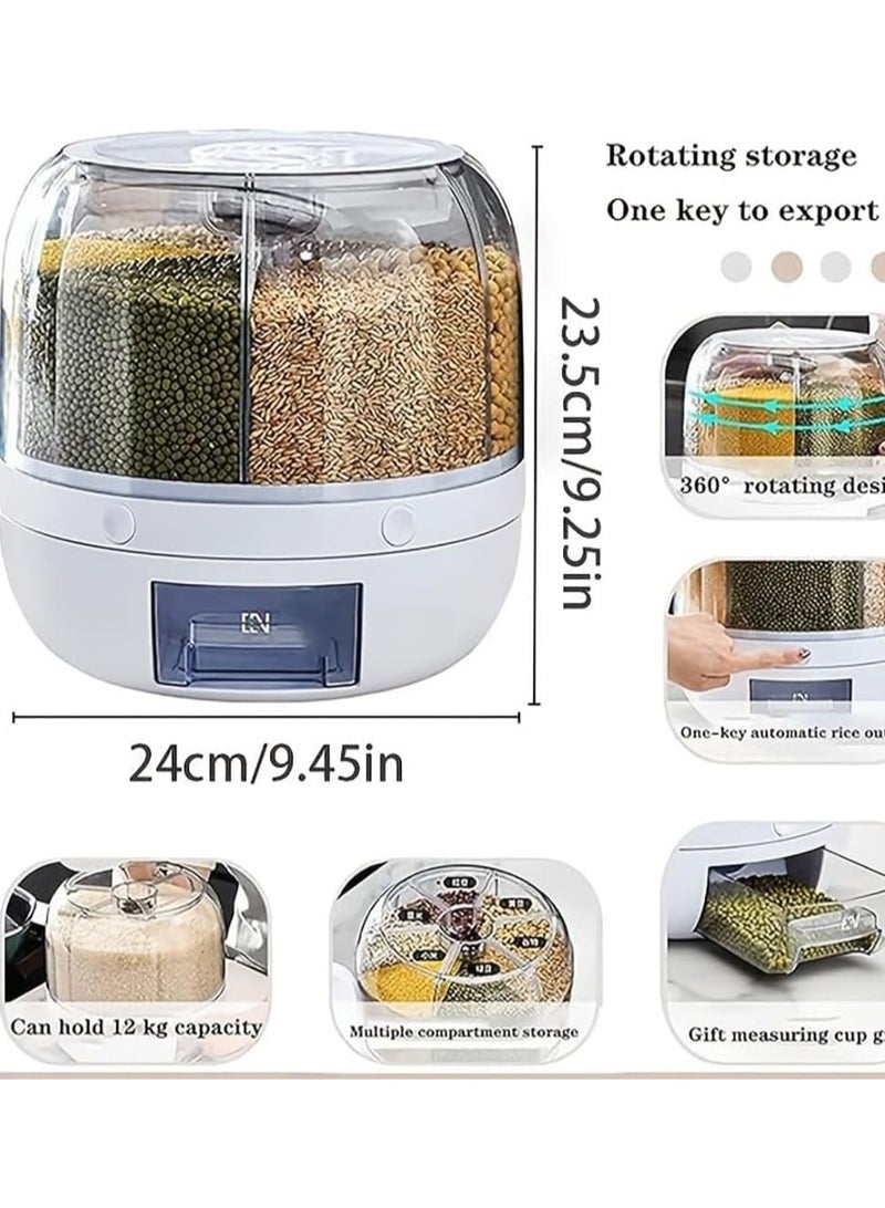 Rice dispenser,rotating grain storage dispenser, 6-compartment rice container, 360 ° rotating food dispenser, used for storing rice, legumes, rice ,nut storage container, moisture-proof, white - Image 4