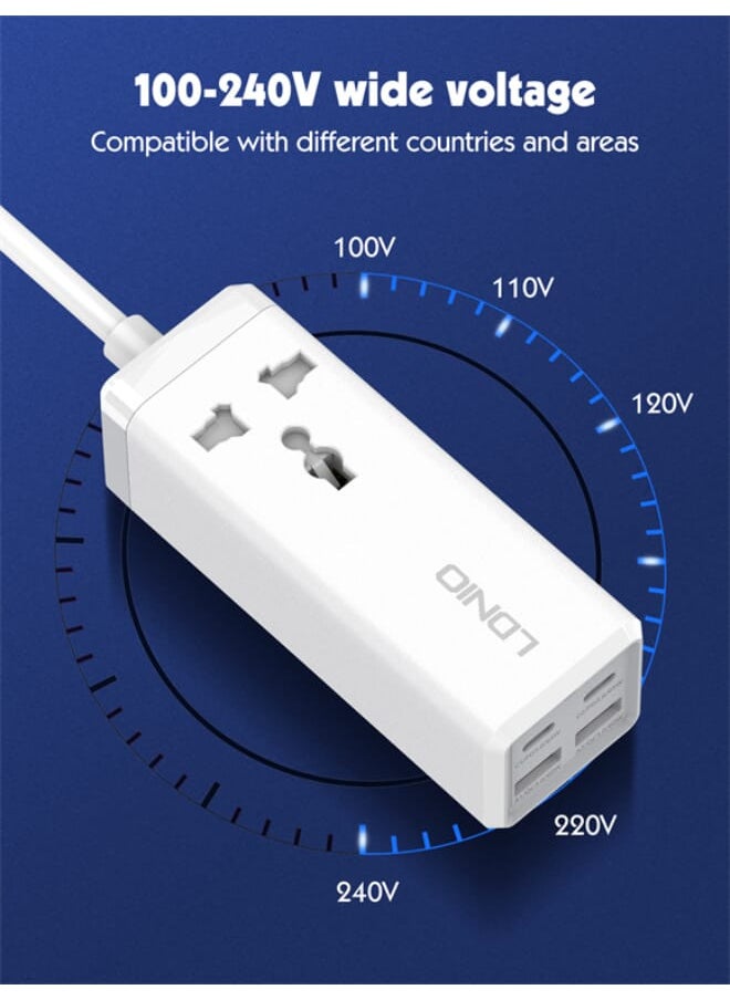 LDNIO - محول طاقة متعدد الوظائف SC1418، 65 وات، منافذ 2PD، 2 منافذ USB، سلك طاقة 2 متر، طاقة 2500 وات - أبيض - Image 1