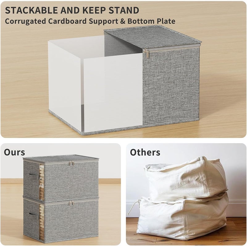 KitHero Large Clothes Storage Bins with Sturdy Frame, Foldable Clothing Organizer Box, Sweater Storage Cube with Lids and Zipper, Fabric Bedding Storage Bags for Blankets, Seasonal Clothes, Comforter - Image 3