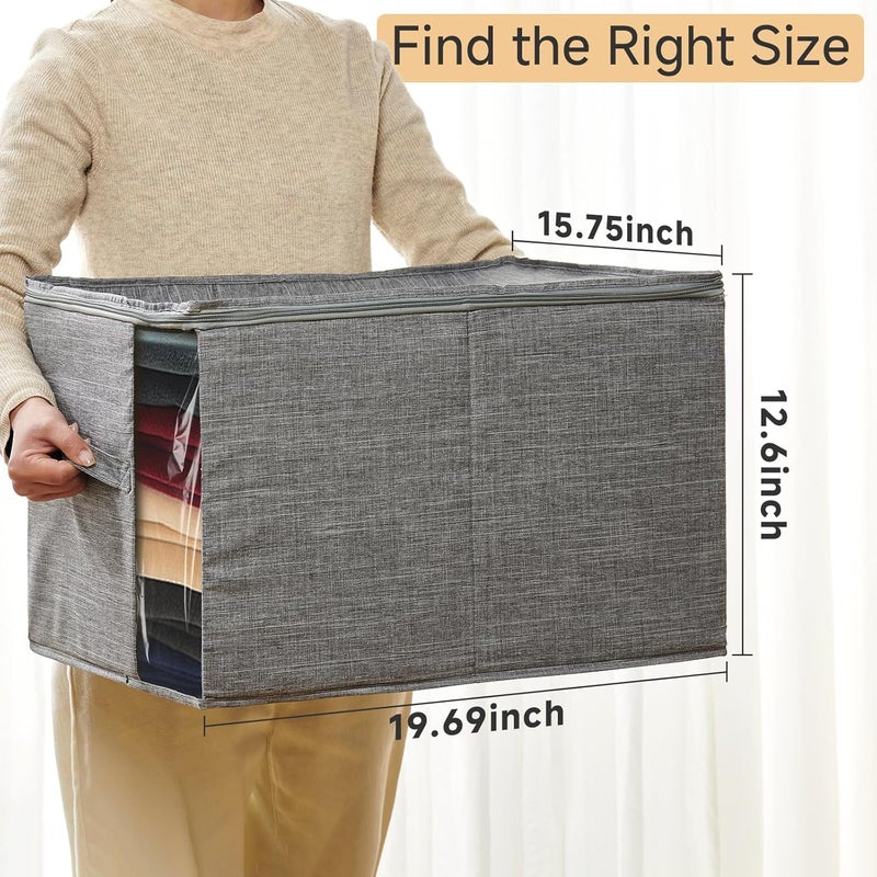 KitHero Large Clothes Storage Bins with Sturdy Frame, Foldable Clothing Organizer Box, Sweater Storage Cube with Lids and Zipper, Fabric Bedding Storage Bags for Blankets, Seasonal Clothes, Comforter - Image 2