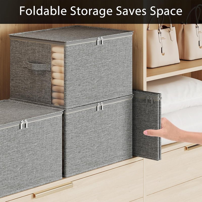 KitHero Large Clothes Storage Bins with Sturdy Frame, Foldable Clothing Organizer Box, Sweater Storage Cube with Lids and Zipper, Fabric Bedding Storage Bags for Blankets, Seasonal Clothes, Comforter - Image 4