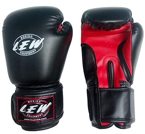 LEW Training & Muay Thai/Faux Hide Leather Mitts for Fighting & Kickboxing Punching Boxing Gloves, Black & Red - Image 2