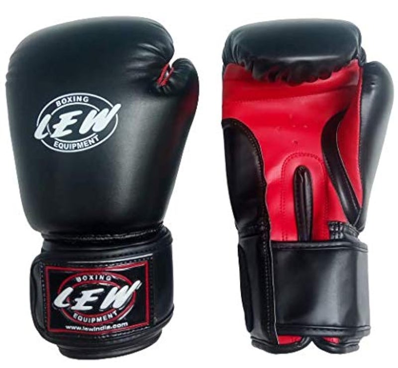 LEW Training & Muay Thai/Faux Hide Leather Mitts for Fighting & Kickboxing Punching Boxing Gloves, Black & Red - Image 5