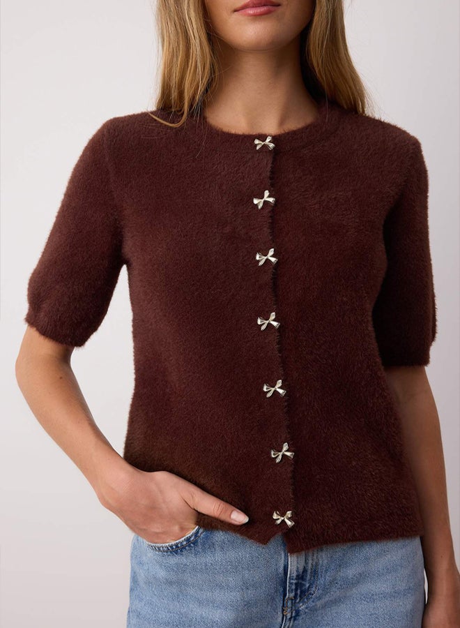 trendyol Brown Button Detailed Soft Textured Knitwear Cardigan - Image 3